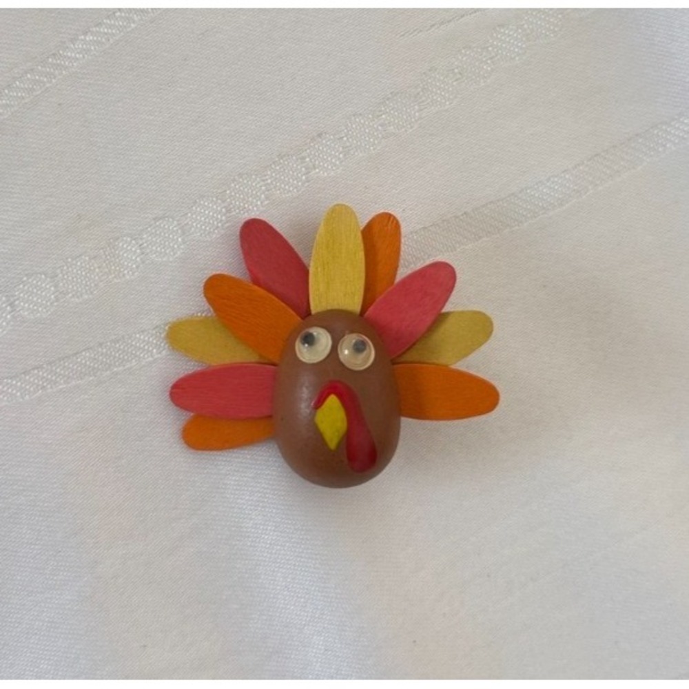 Handmade Wooden Turkey Brooch Pin Thanksgiving Fall Harvest